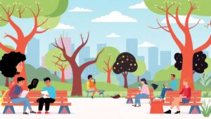 Serene Urban Park in Flat Design – free AI stock image