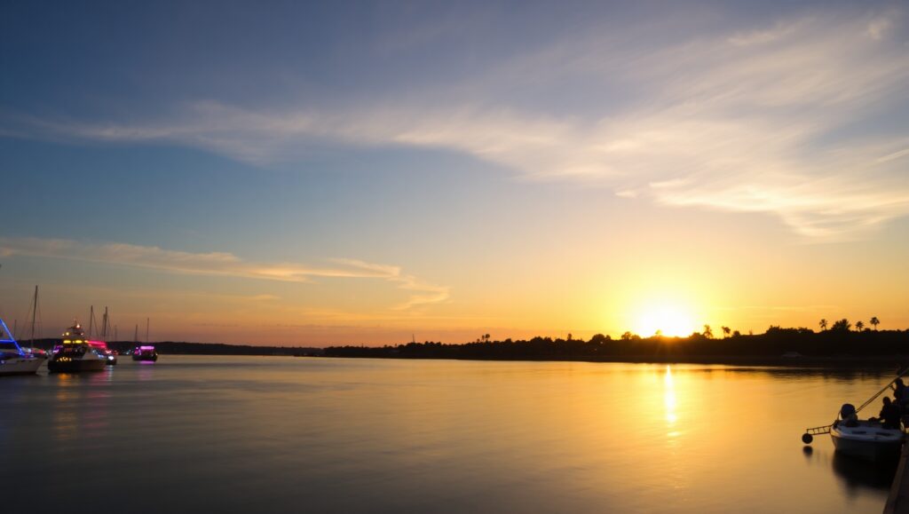 Serene Waterfront at Dusk – free AI stock image
