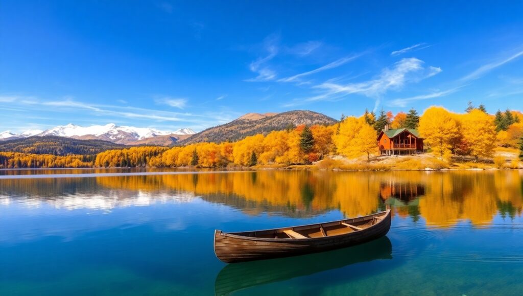Serenity at Autumn Lake – free AI stock image
