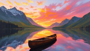 Serenity at Sunset Lake – free AI stock image