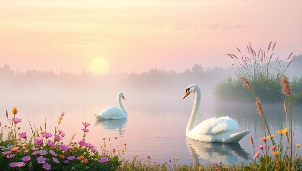 Serenity at the Misty Lake – free AI stock image