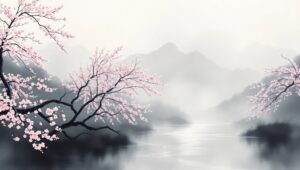 Serenity in Ink Wash Landscape – free AI stock image