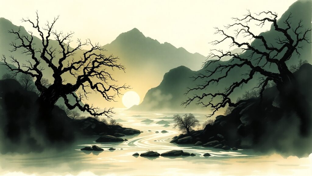 Serenity in the Mountains at Dusk – free AI stock image