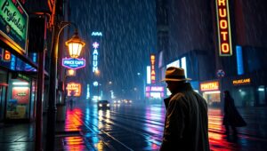 Shadowed Figures in the Rain – free AI stock image