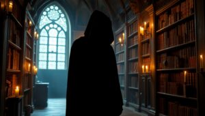 Shadows in the Ancient Library – free AI stock image