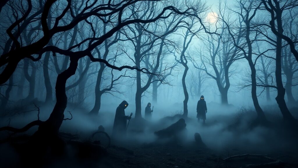 Shadows in the Haunted Forest – free AI stock image