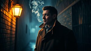 Shadows in the Rainy Alley gOG – free AI stock image