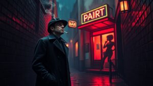 Shadows of a Neon City – free AI stock image