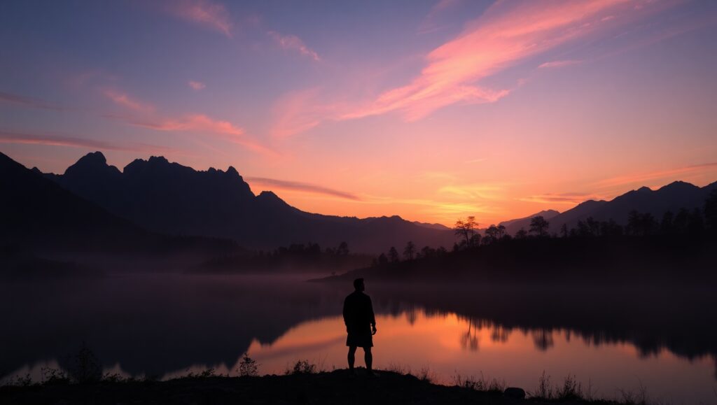 Silhouette at Dusk – free AI stock image