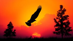 Silhouette Bird Against Sunset – free AI stock image