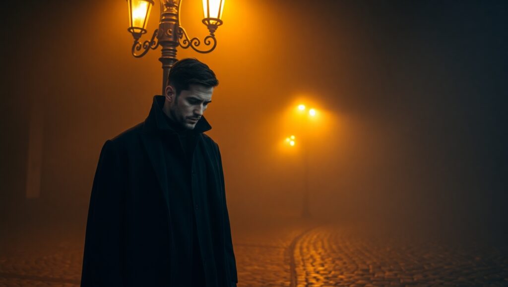 Silhouette in the Foggy Night – free AI stock image