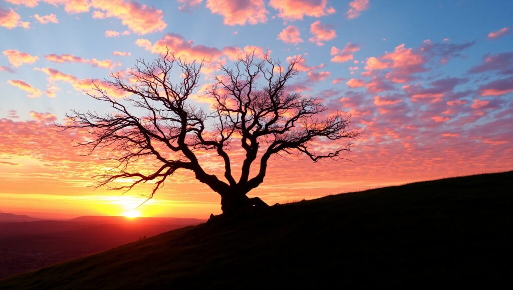 Silhouette of a Tranquil Sunset – free AI stock image