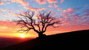 Silhouette of a Tranquil Sunset – free AI stock image