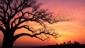 Silhouette of Nature and Cityscape – free AI stock image
