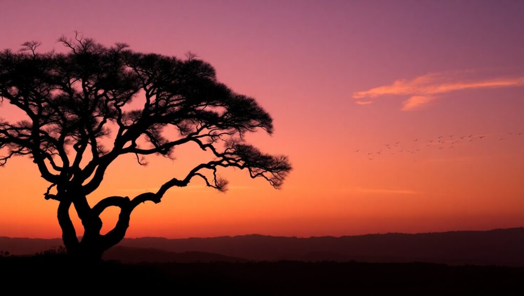 Silhouette of Serenity at Sunset – free AI stock image