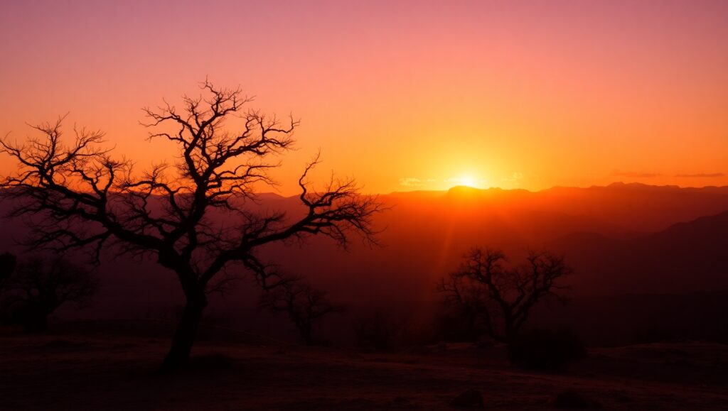 Silhouettes of Serenity in Sunset – free AI stock image