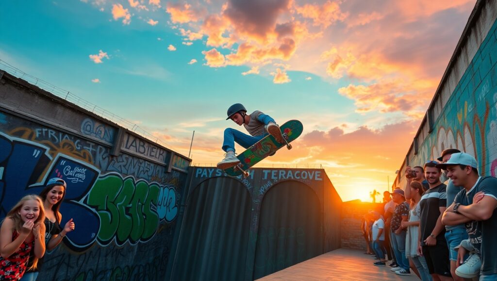 Skateboarder Soars Over Urban Gap – free AI stock image