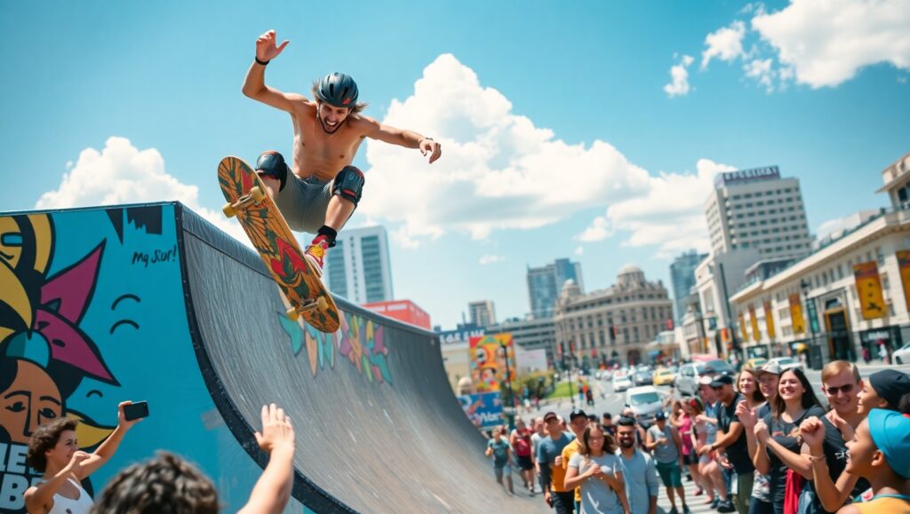 Skateboarding Thrills in Urban Jungle – free AI stock image