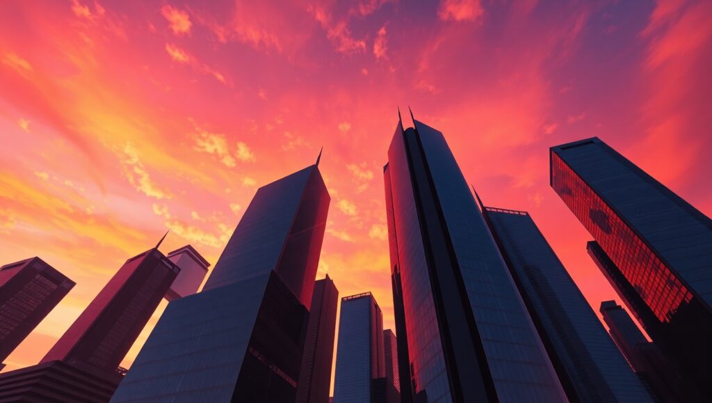 Skyscrapers at Sunset from Below – free AI stock image