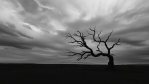 Solitary Tree in Gray Skies – free AI stock image