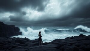 Solitude on a Monochrome Shore – free AI stock image