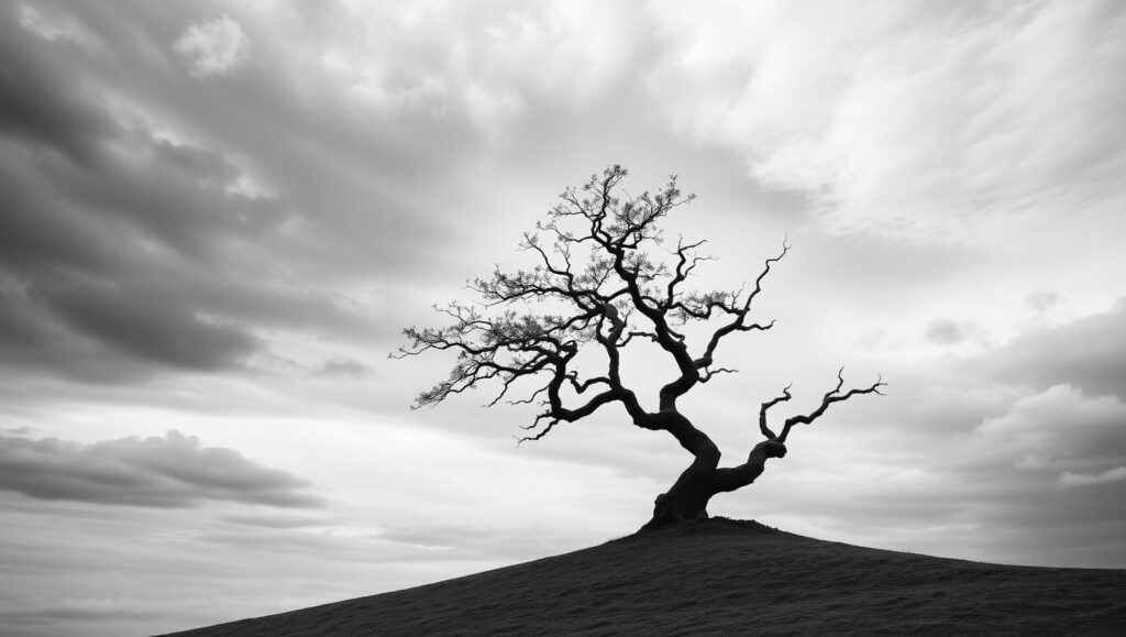 Solitude Under Swirling Skies – free AI stock image