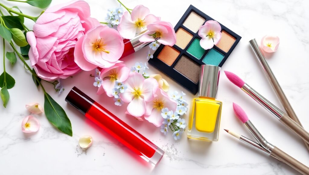Spring Blooming Beauty Flatlay – free AI stock image