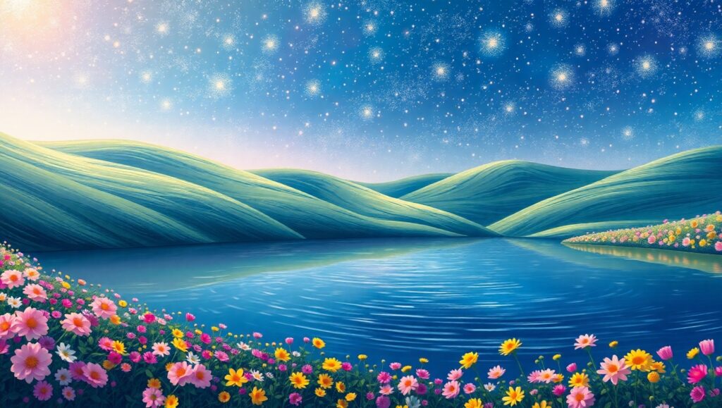 Starry Hills and Tranquil Waters – free AI stock image