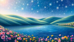 Starry Hills and Tranquil Waters – free AI stock image