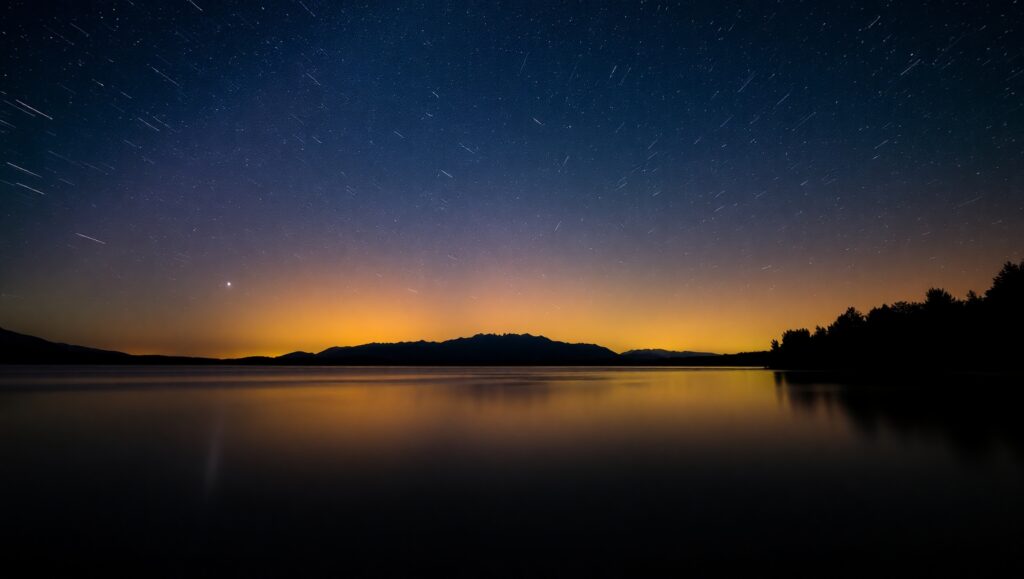 Starry Lake Reflection at Night – free AI stock image