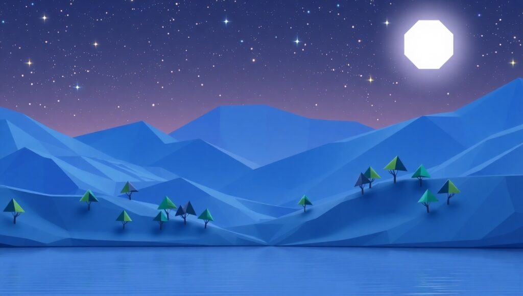 Starry Low-Poly Mountain Landscape – free AI stock image