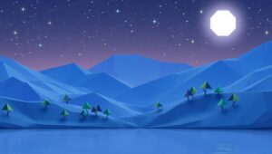 Starry Low-Poly Mountain Landscape – free AI stock image