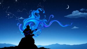 Starry Night Guitarist Silhouette – free AI stock image
