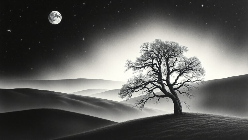Starry Night Over Rolling Hills foy – free AI stock image