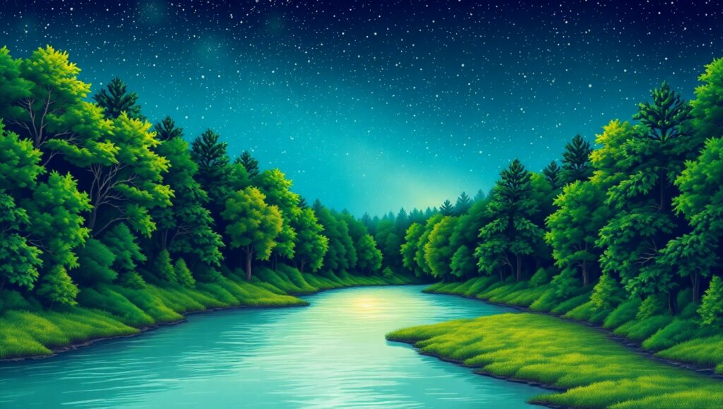 Starry Night over the Forest River – free AI stock image