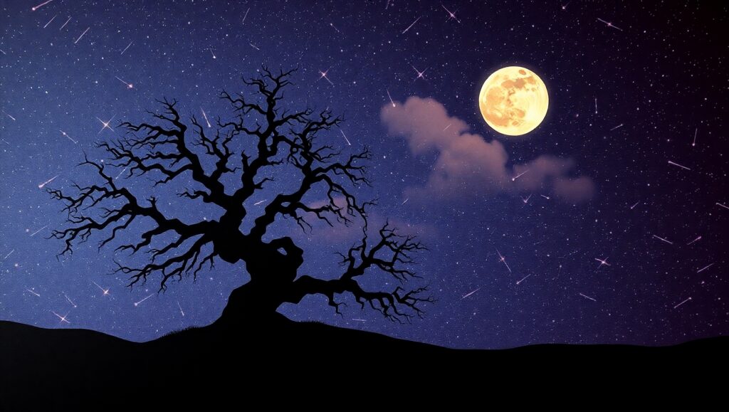 Starry Night Silhouette of a Tree – free AI stock image