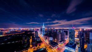 Stars and Urban Lights Merge – free AI stock image