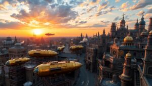 Steampunk City: Gears and Airships – free AI stock image