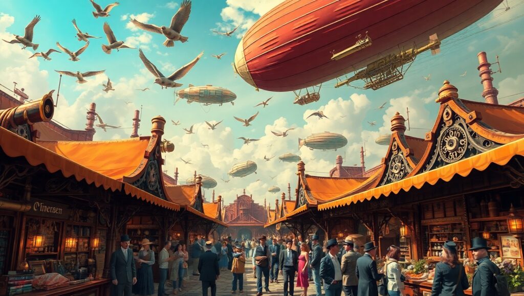 Steampunk Market Extravaganza – free AI stock image