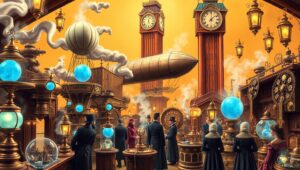 Steampunk Market in Full Swing – free AI stock image