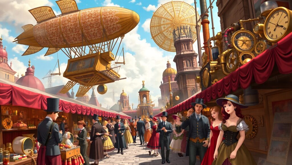 Steampunk Market in Full Swing XQX – free AI stock image