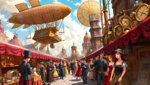 Steampunk Market in Full Swing XQX – free AI stock image