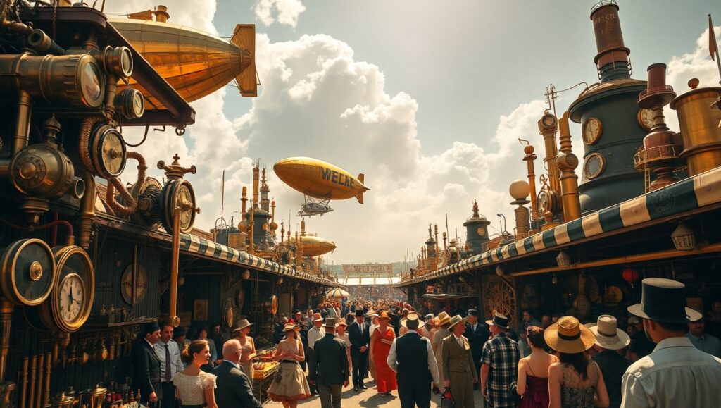 Steampunk Marketplace Adventure I9x – free AI stock image