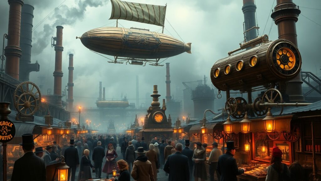 Steampunk Marketplace in Full Swing C0T – free AI stock image