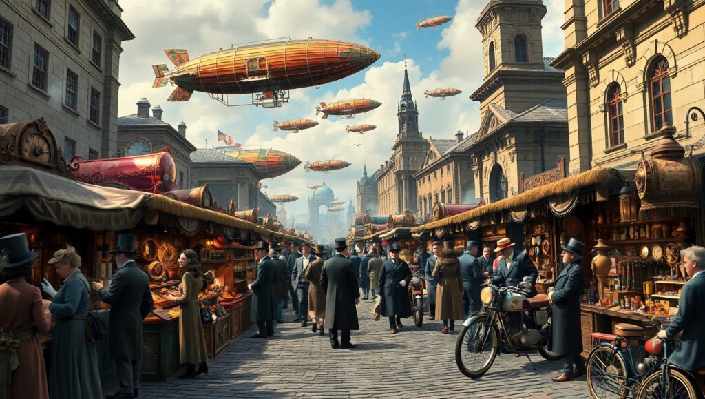 Steampunk Marketplace in Full Swing g5S – free AI stock image