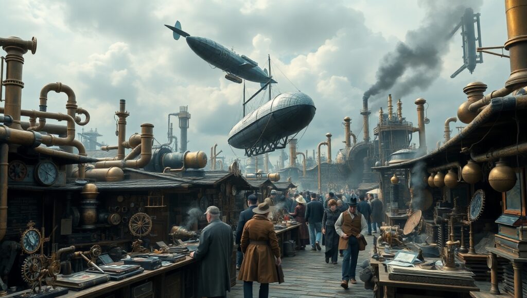 Steampunk Marketplace in Full Swing MNz – free AI stock image