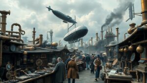 Steampunk Marketplace in Full Swing MNz – free AI stock image