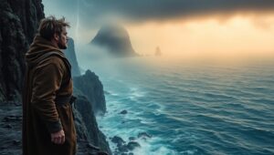 Stormy Adventure at the Cliff’s Edge – free AI stock image