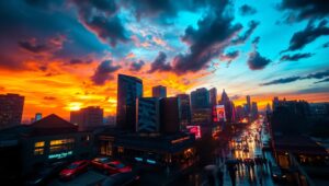 Stormy Cityscape in Expressionist Style – free AI stock image