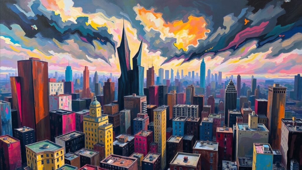 Stormy Emotions in Urban Chaos – free AI stock image
